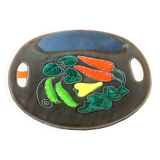 Années 1970 Plat de service Céramique vernissée à décor de Poivrons / Piments
