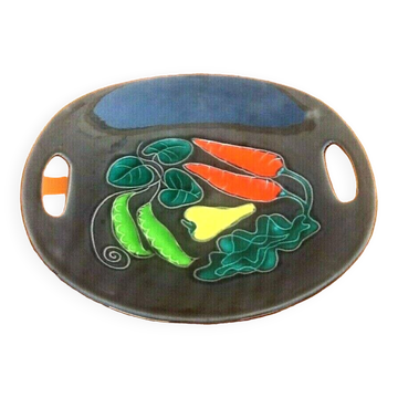 1970s Glazed ceramic serving dish decorated with peppers / chili peppers