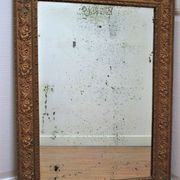Mirror stitched golden stucco wood decorated with 19th century flowers 88 cm x 63 cm