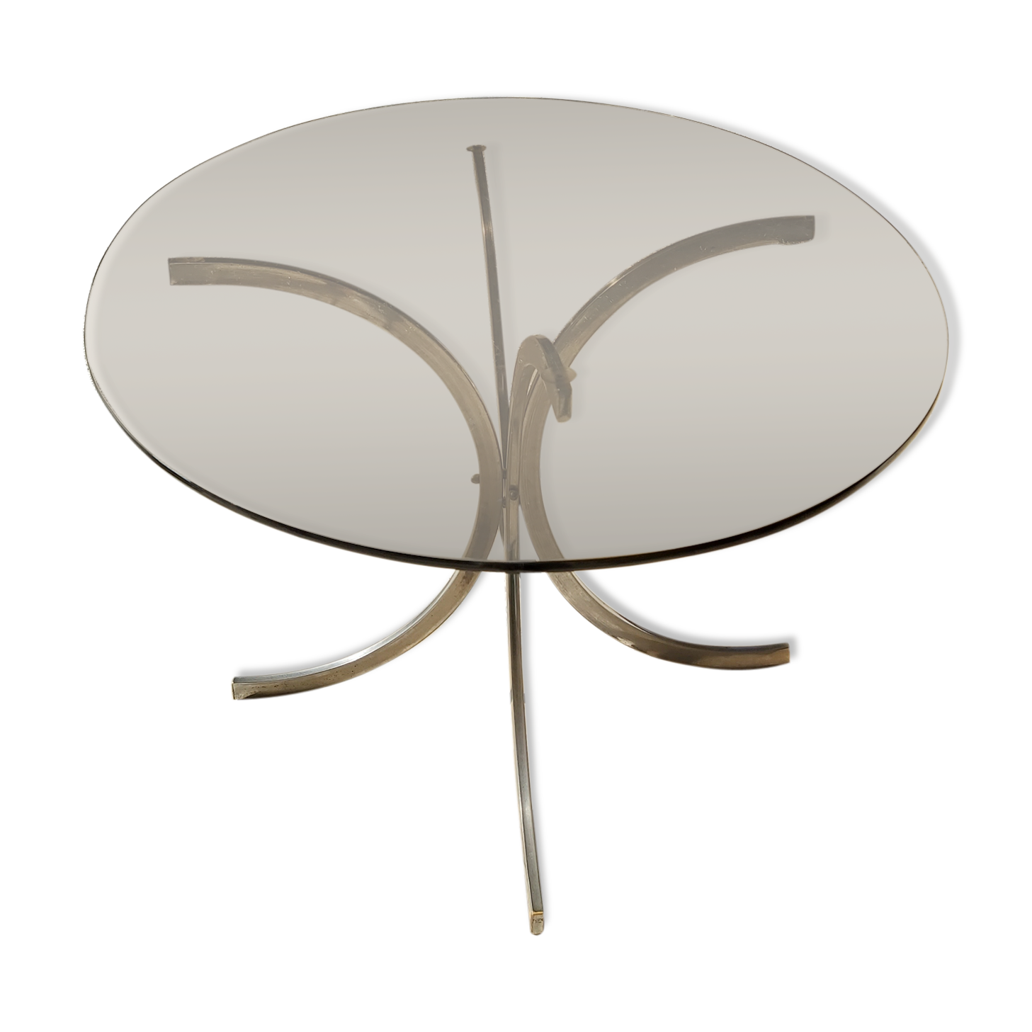 Table de salle a manger ovale en métal et verre fumé années 70