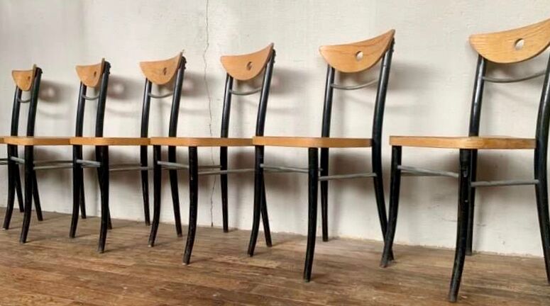 Series Set of 6 vintage bistro chairs in curved wood