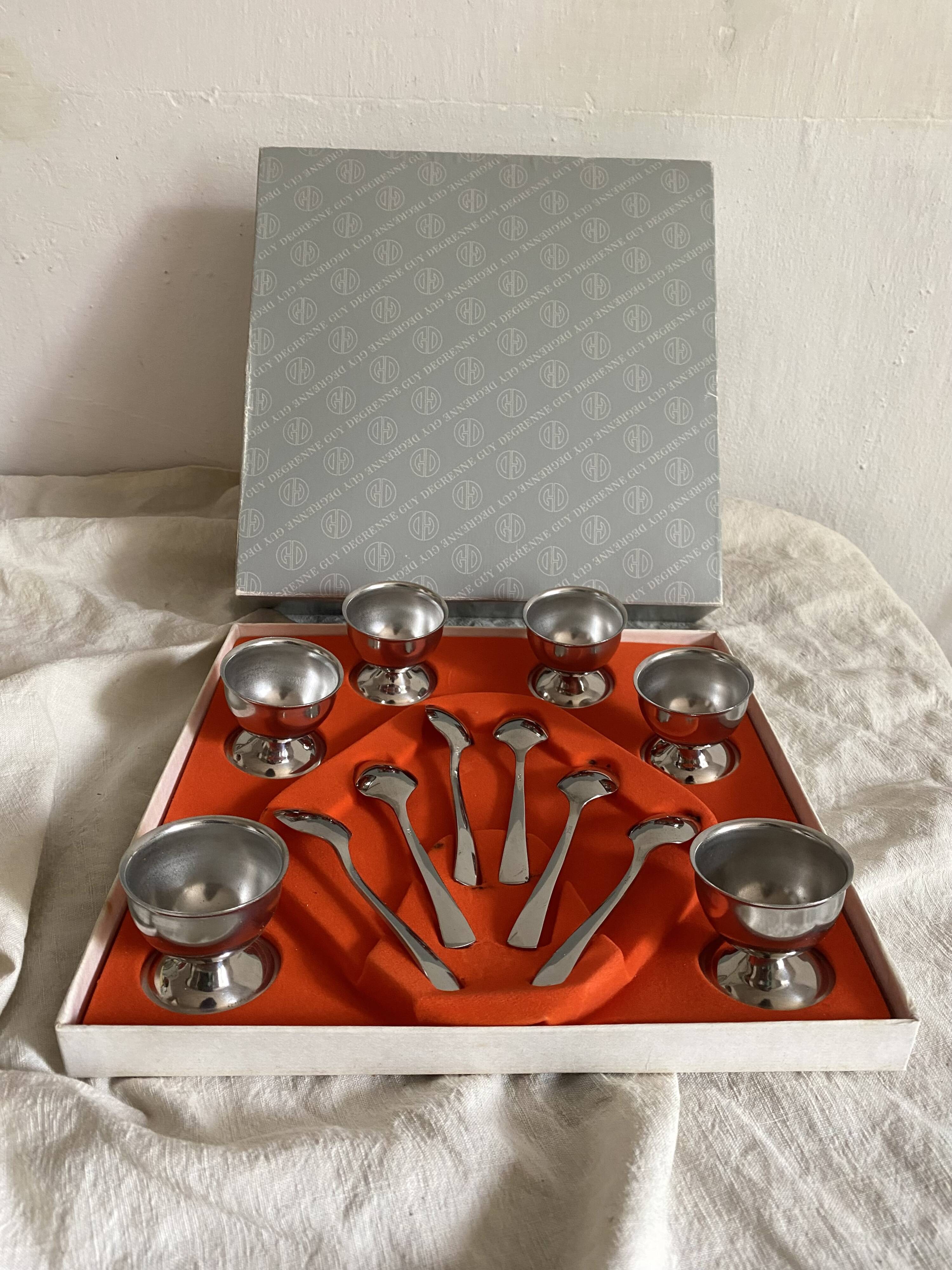 Set of stainless steel egg cups by Guy Degrenne