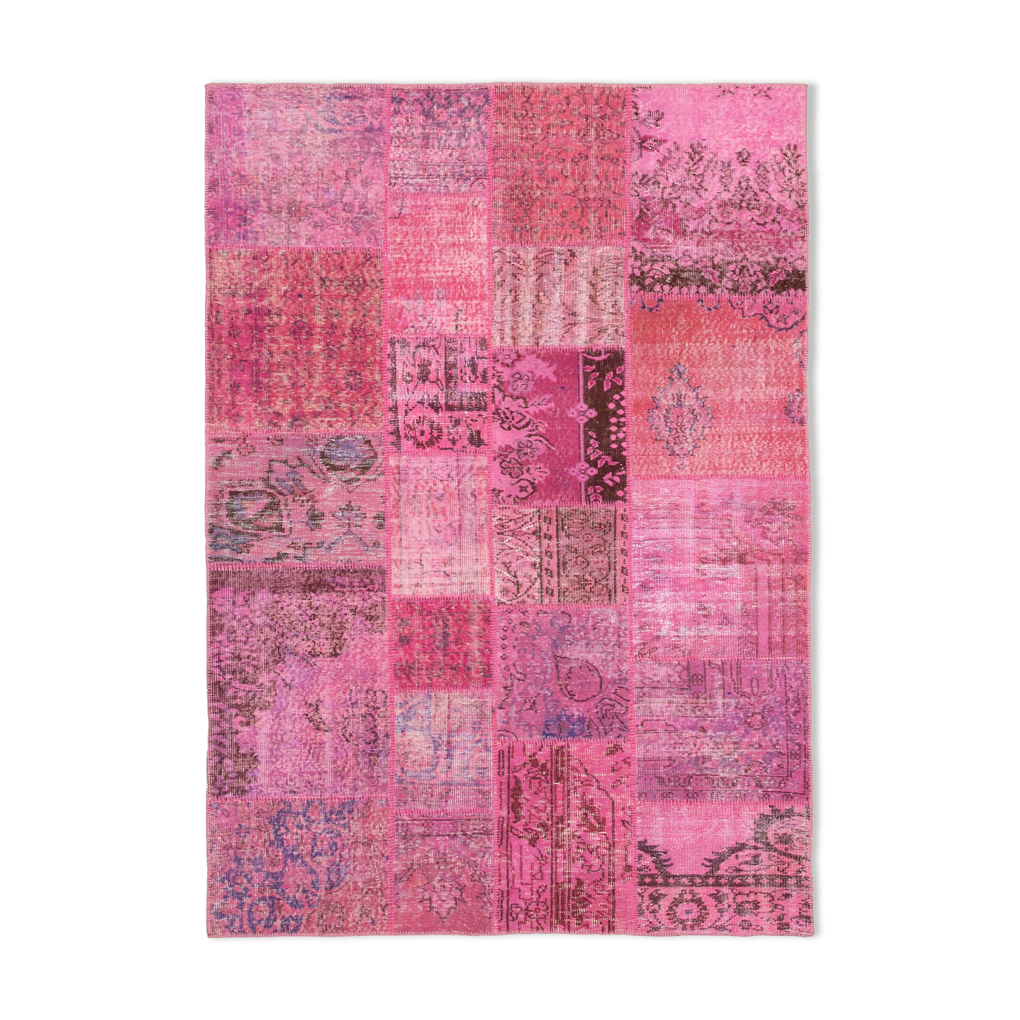 Handmade turkish overdyed 170 cm x 241 cm pink patchwork carpet