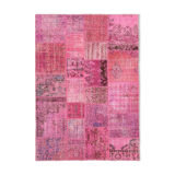 Handmade turkish overdyed 170 cm x 241 cm pink patchwork carpet
