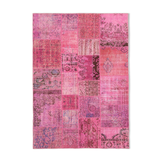 Handmade turkish overdyed 170 cm x 241 cm pink patchwork carpet