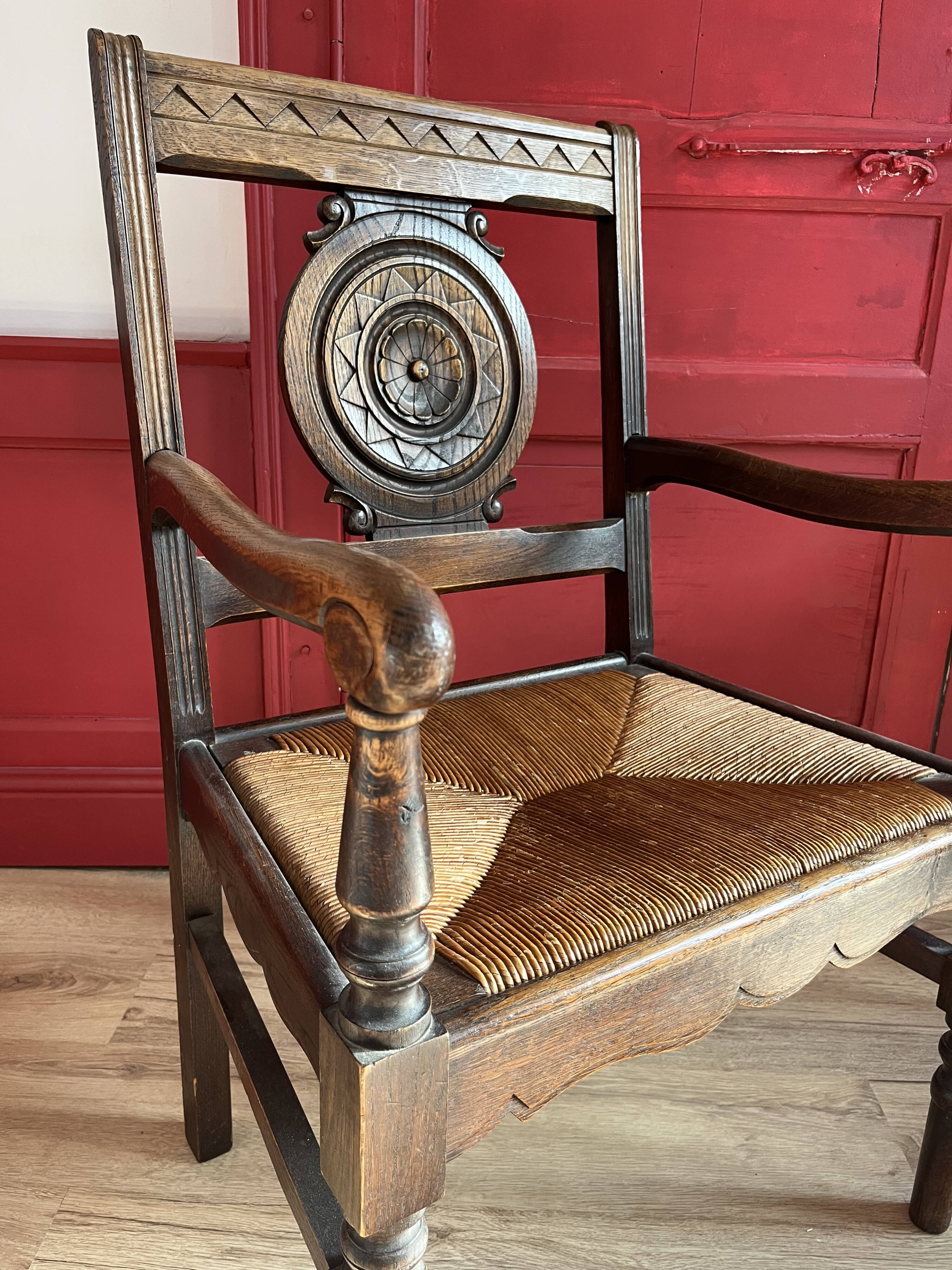 Vintage rustic oak armchair. Ideal for decorators/resellers.