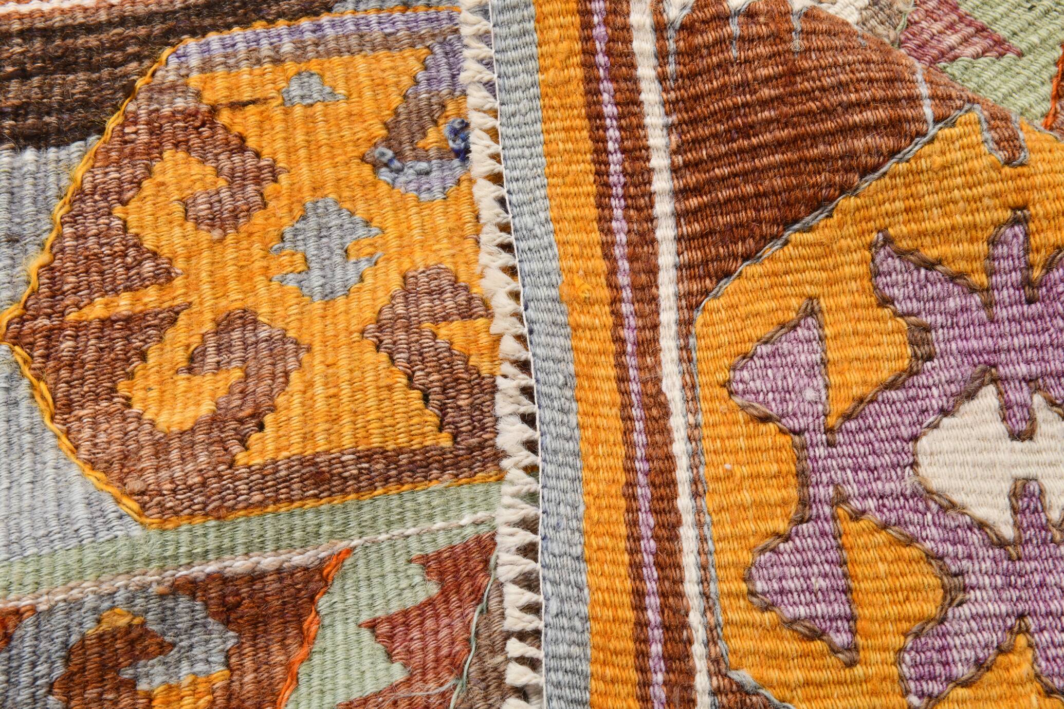 5x8 Green & Orange Tribal Vintage Kilim Rug, 146x255Cm SK 33083