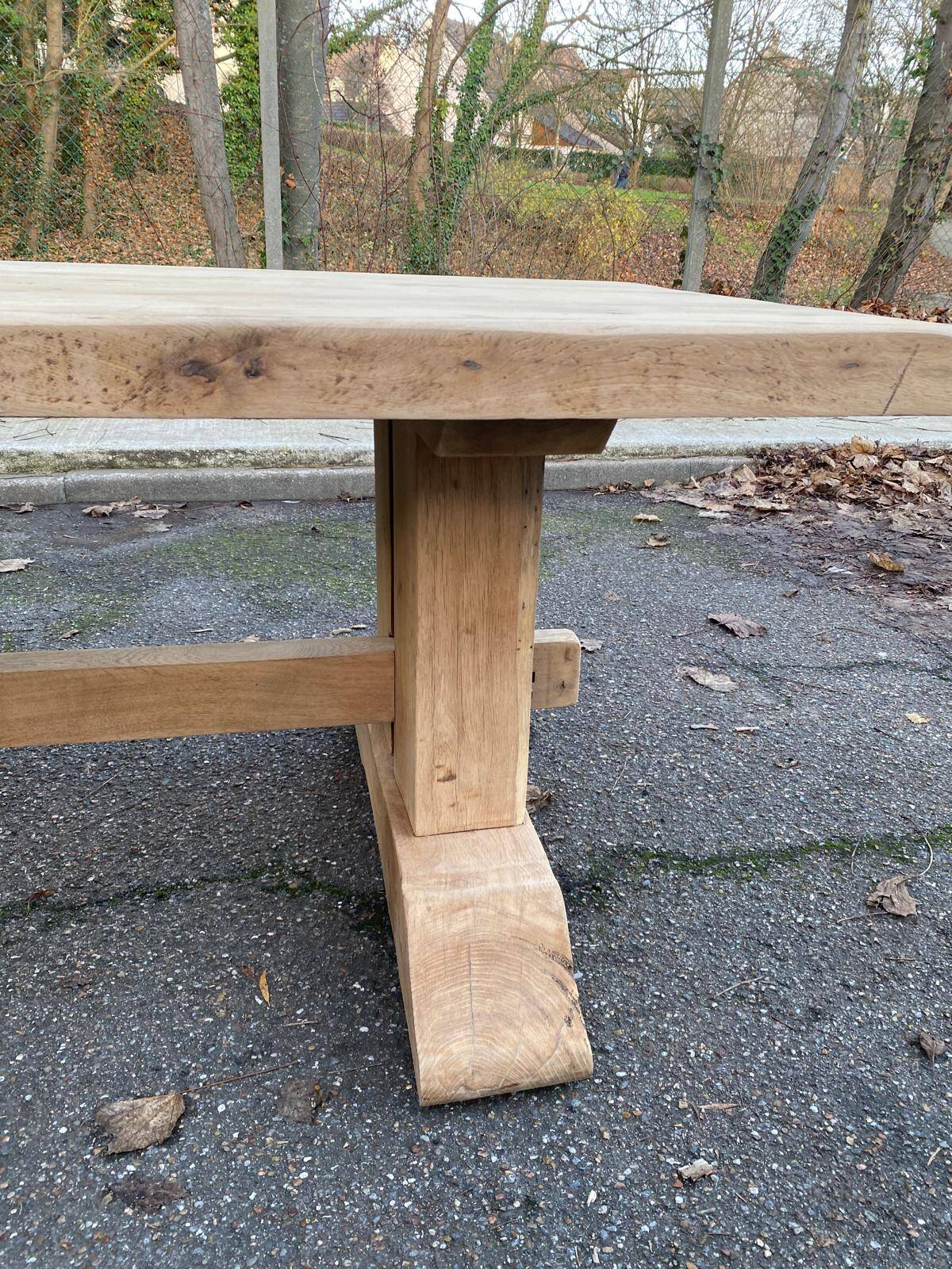 Restored 19th-century monastery dining table in solid oak, 220cm