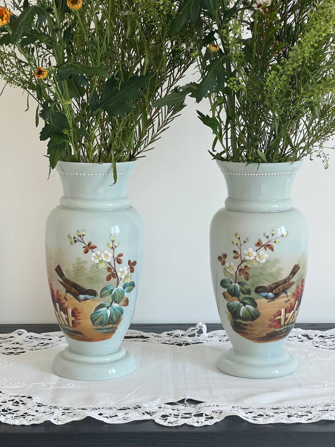 Pair of 19th century opaline glass vases signed