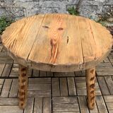 Table basse tripode pin massif brut 1960