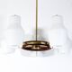 Danish suspension structure in brass and teak with 5 opaline heads