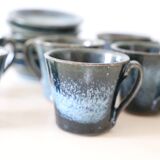 Serving of 6 cups and under cups in stoneware, Manziat, vintage