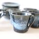Serving of 6 cups and under cups in stoneware, Manziat, vintage