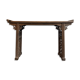 Chinese console in ancient elm, carved openwork legs and top g
