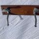 Wall coat rack two old metal hooks on vintage varnished wood