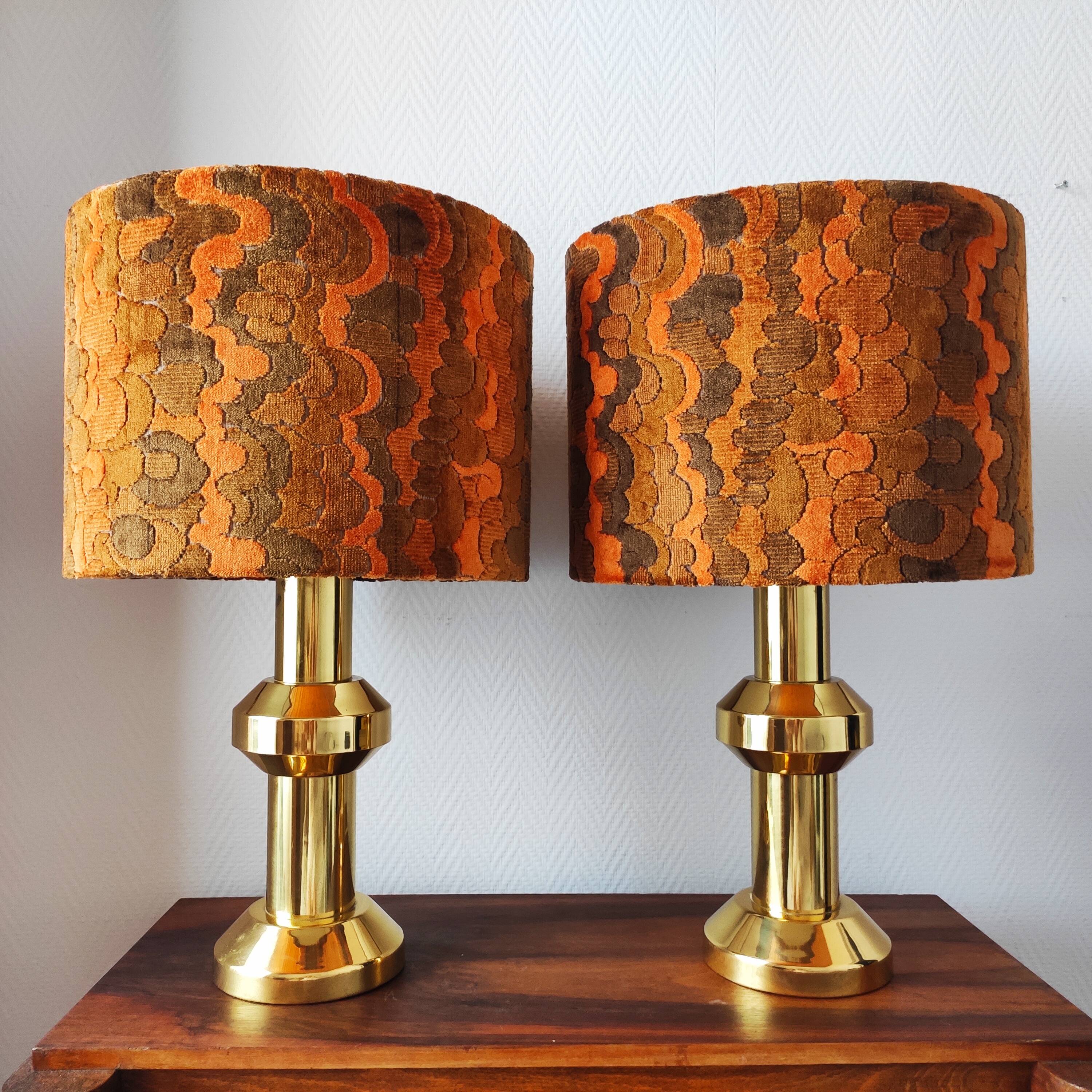 Pair of large vintage 1970s brass living room lamps