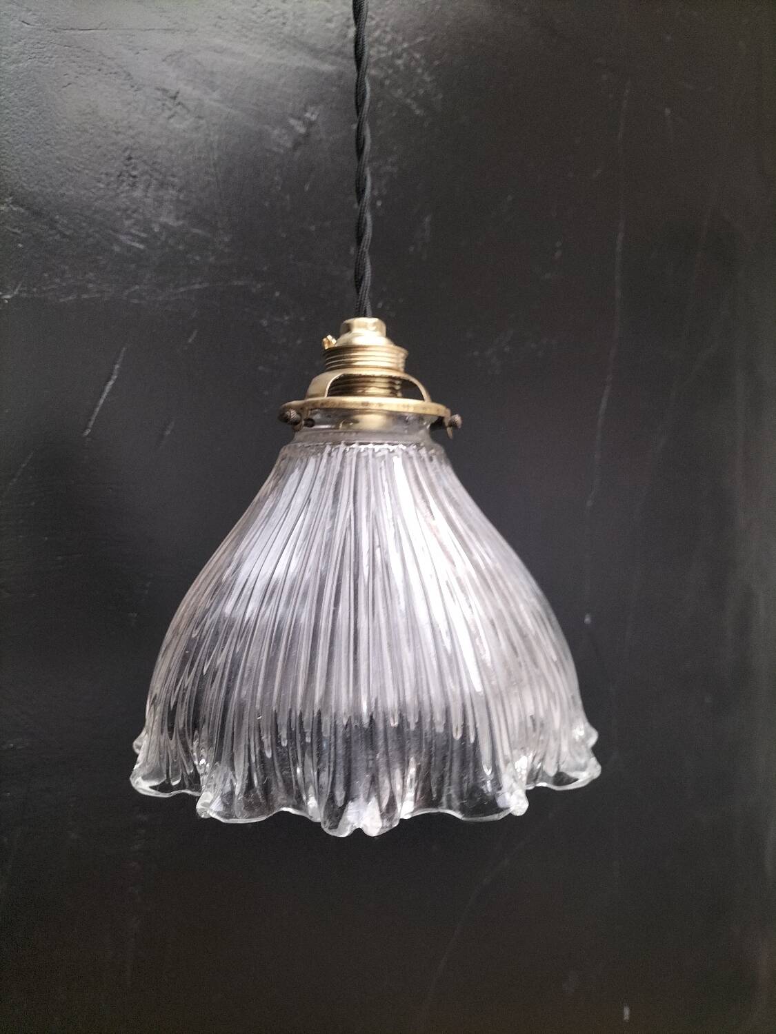 Holophane glass pendant light