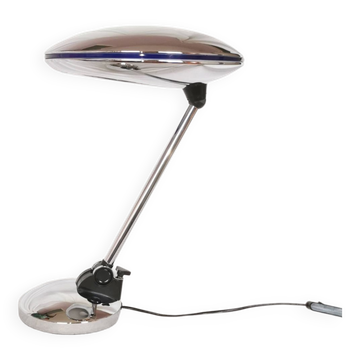 Lampe UFO en métal chromé orientable, space age, ovni, Aluminor, France, 1980.
