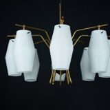 Mid-century chandelier with eight opaline glass shades