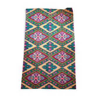 Tapis roumain vintage 330X176 cm tissé à la main dans la laine jaune et vert design géométrique