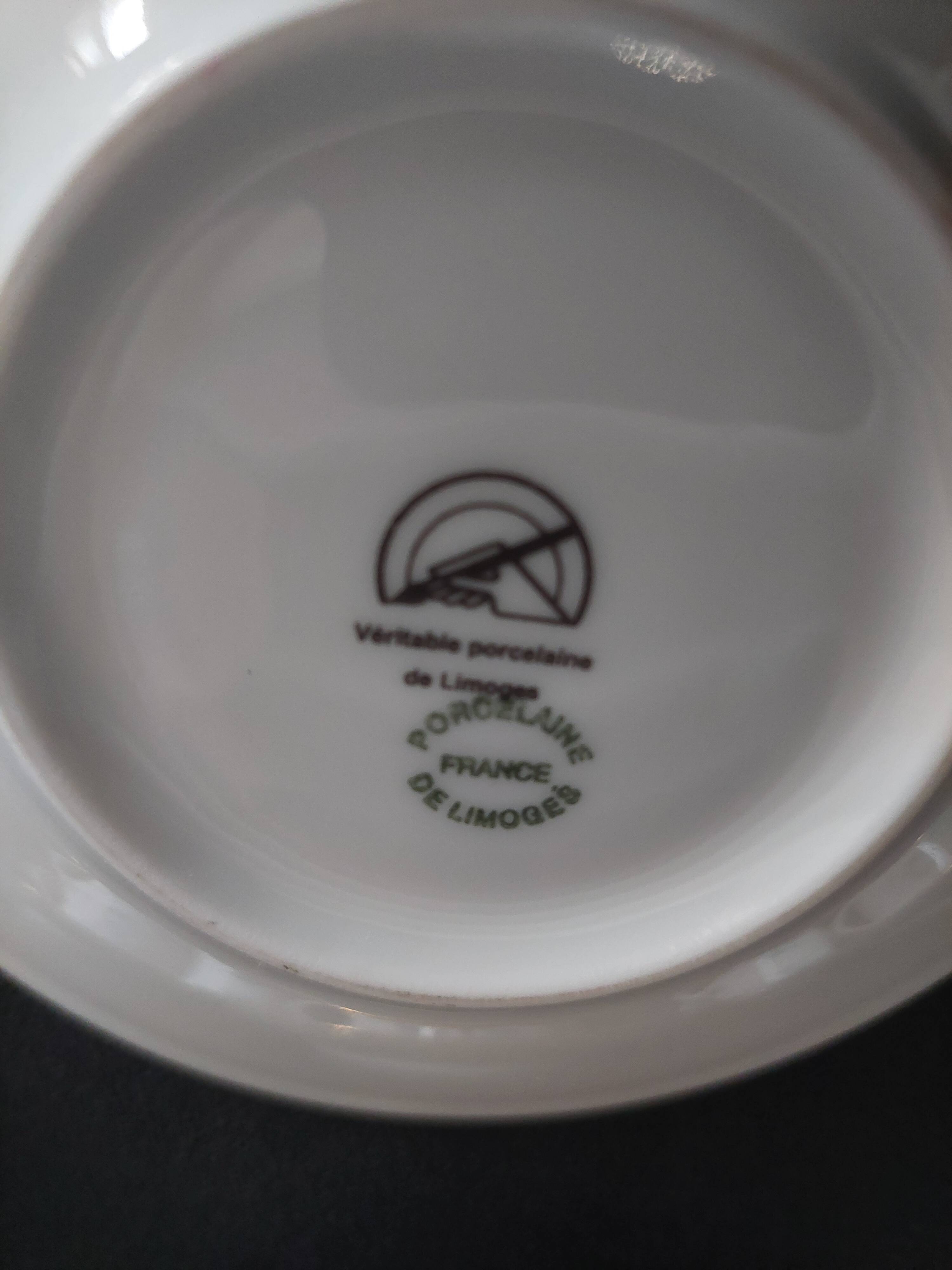 Eight-cup coffee service and creamer, Limoges porcelain, monogrammed