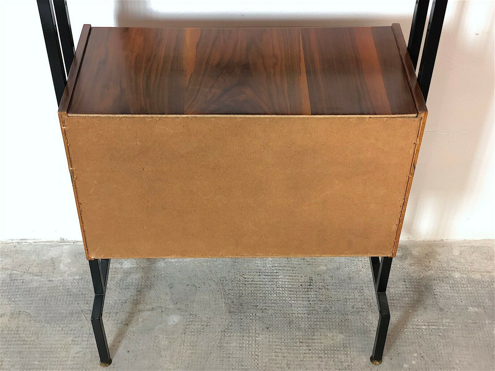 Modular storage cabinet and teak bookcase. Italy, 60s