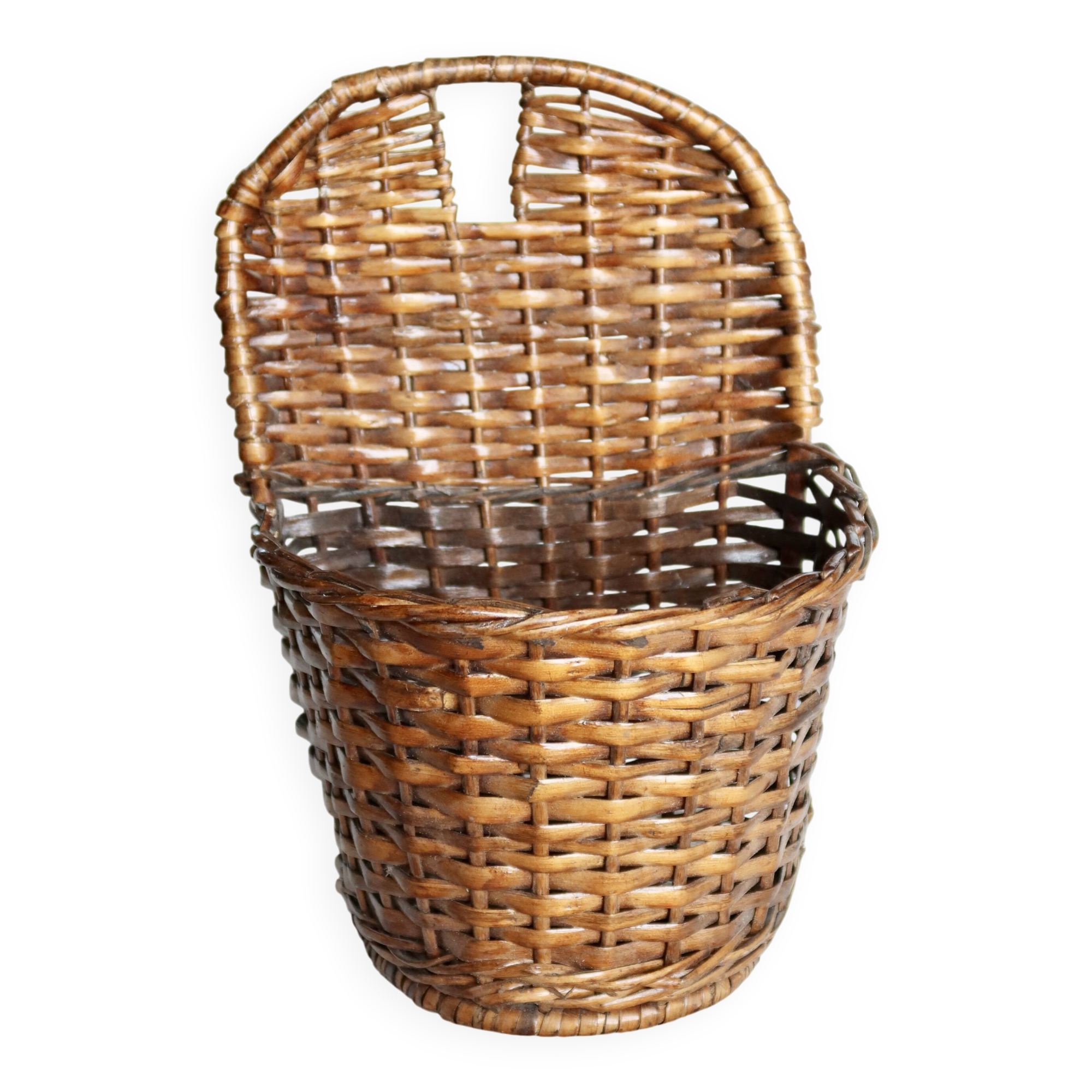 Vintage dark wicker wall basket