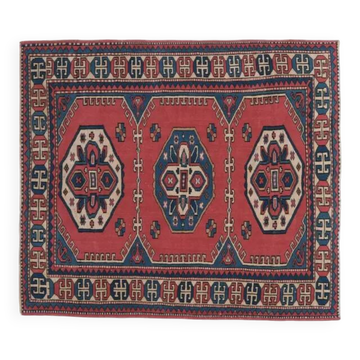 1970s Vintage Turkish Handmade Wool & Cotton Pink Area Rug 164x186