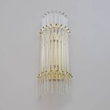 Pair of Venini Style Mid-Century Brass and Murano Glass "Triedri" Sconces