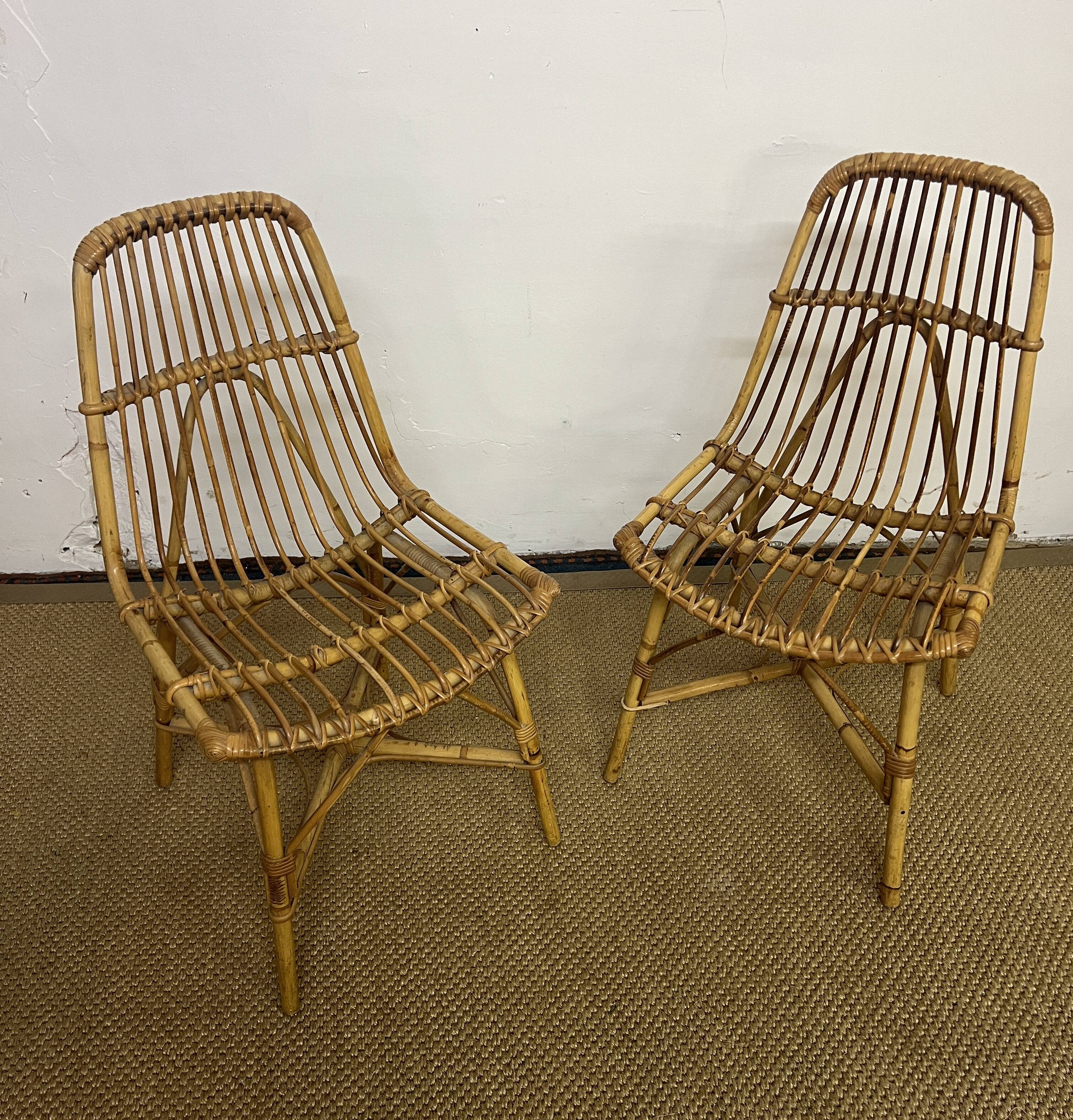 Paire de chaises en rotin & bambou