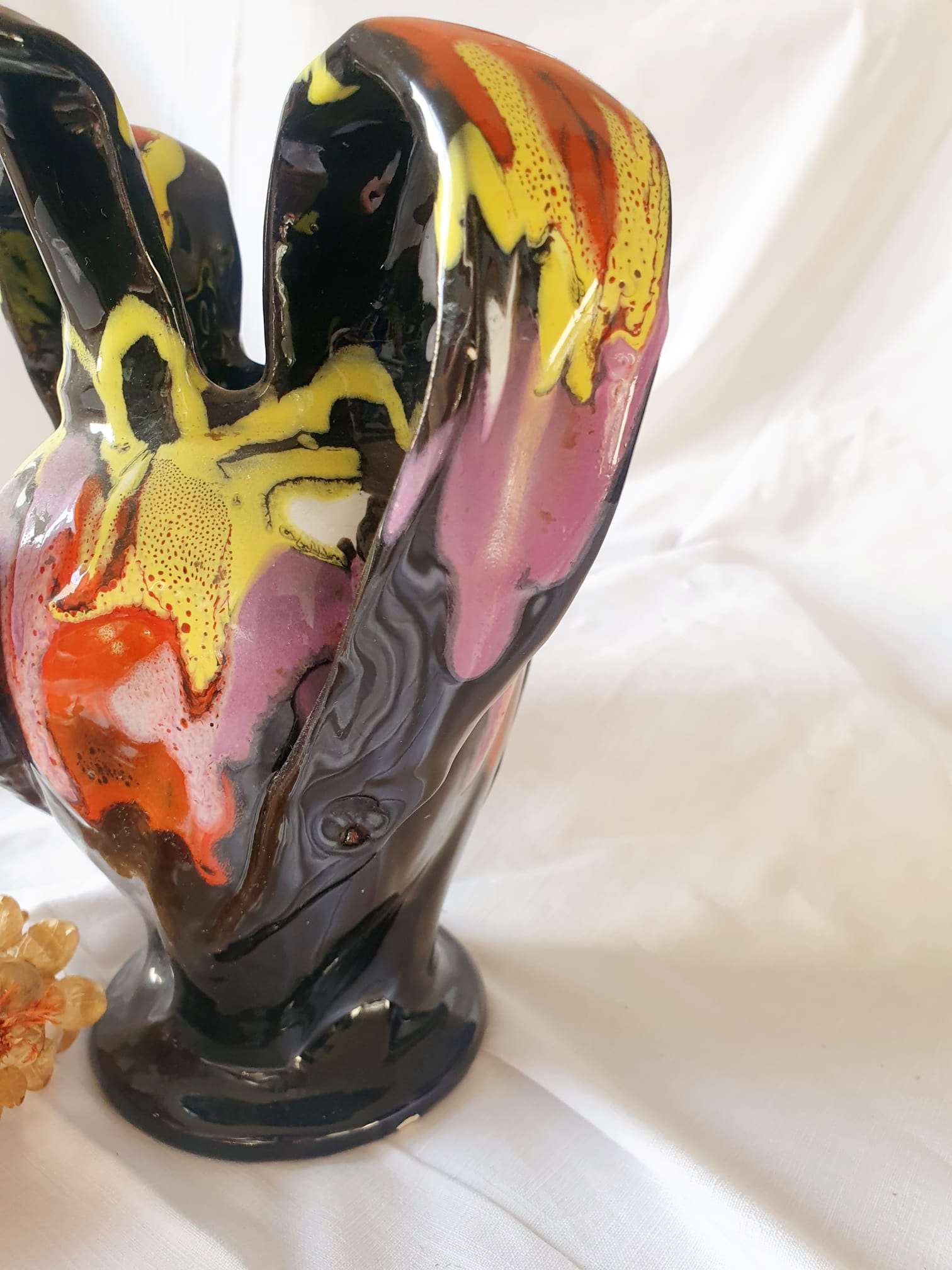 Multicolored flamed ceramic vase Vallauris
