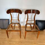 Set of Biedermeier Shovel Chairs in Walnut & Black Leather, Austria, 1820s