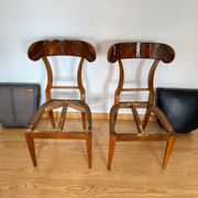 Set of Biedermeier Shovel Chairs in Walnut & Black Leather, Austria, 1820s