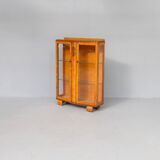 Art Deco burl walnut and glass cabinet