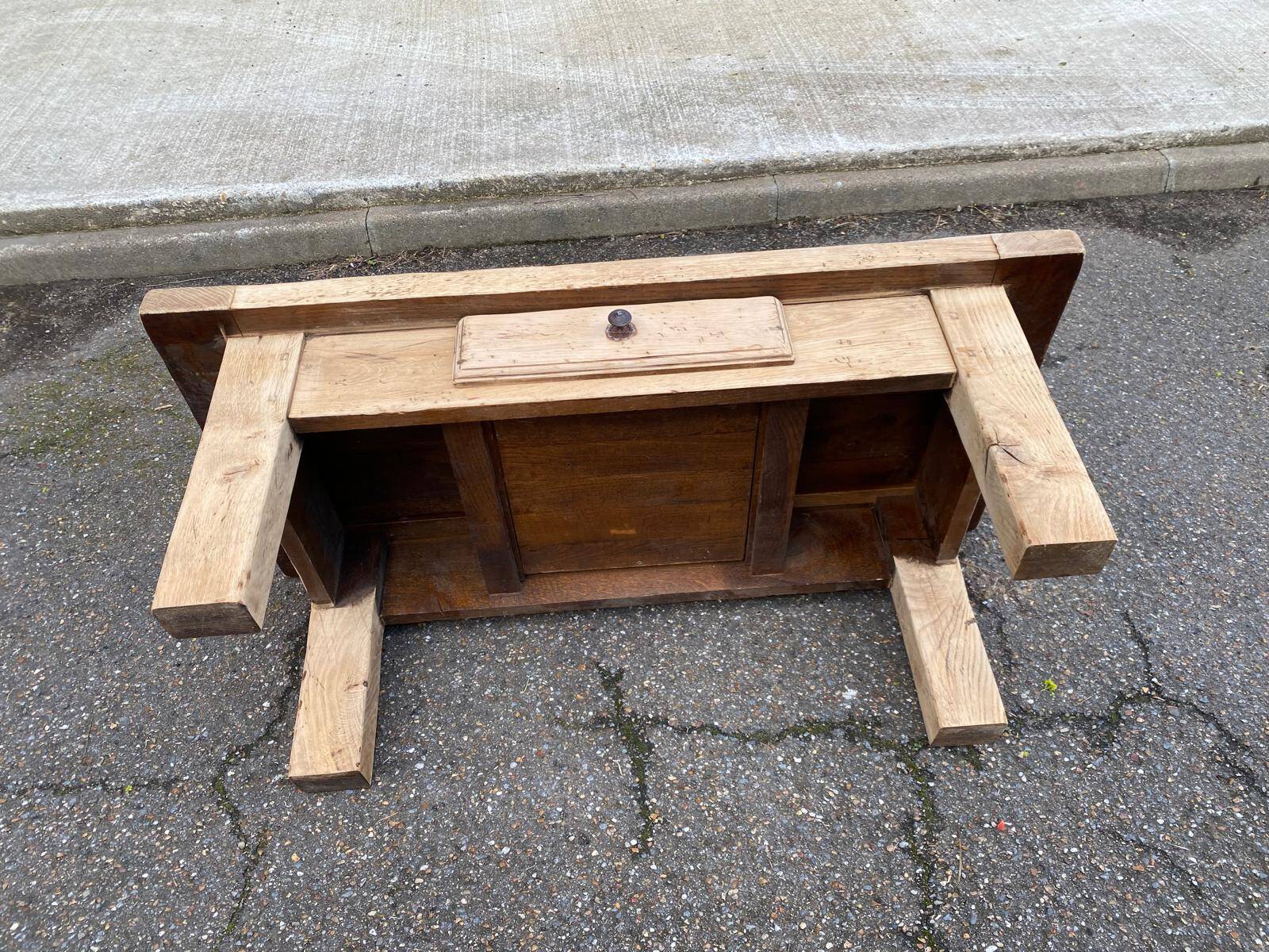 Renovated 19th-century solid oak farmhouse coffee table.