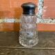 Saupoudreuse Sucrier Ancien Verre Moulé + Bouchon Métal Argenté Vintag