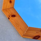 Octagonal pine mirror Scandinavian design from the 80s