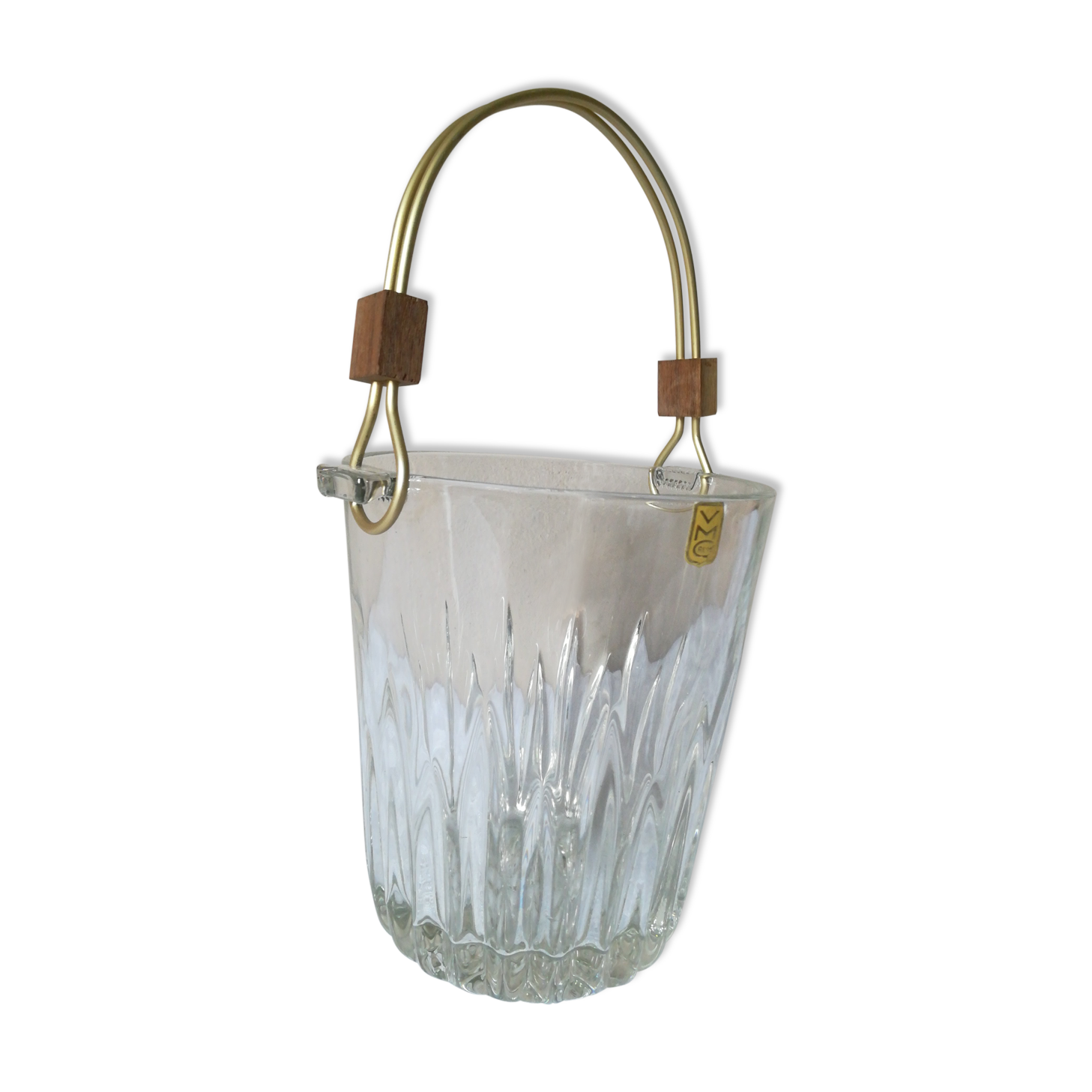 Ice bucket with gold and teak handle