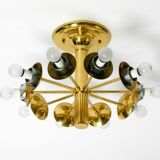 Plafonnier en laiton des années 1960 de style Space Age avec 10 boules en verre par Kaiser.