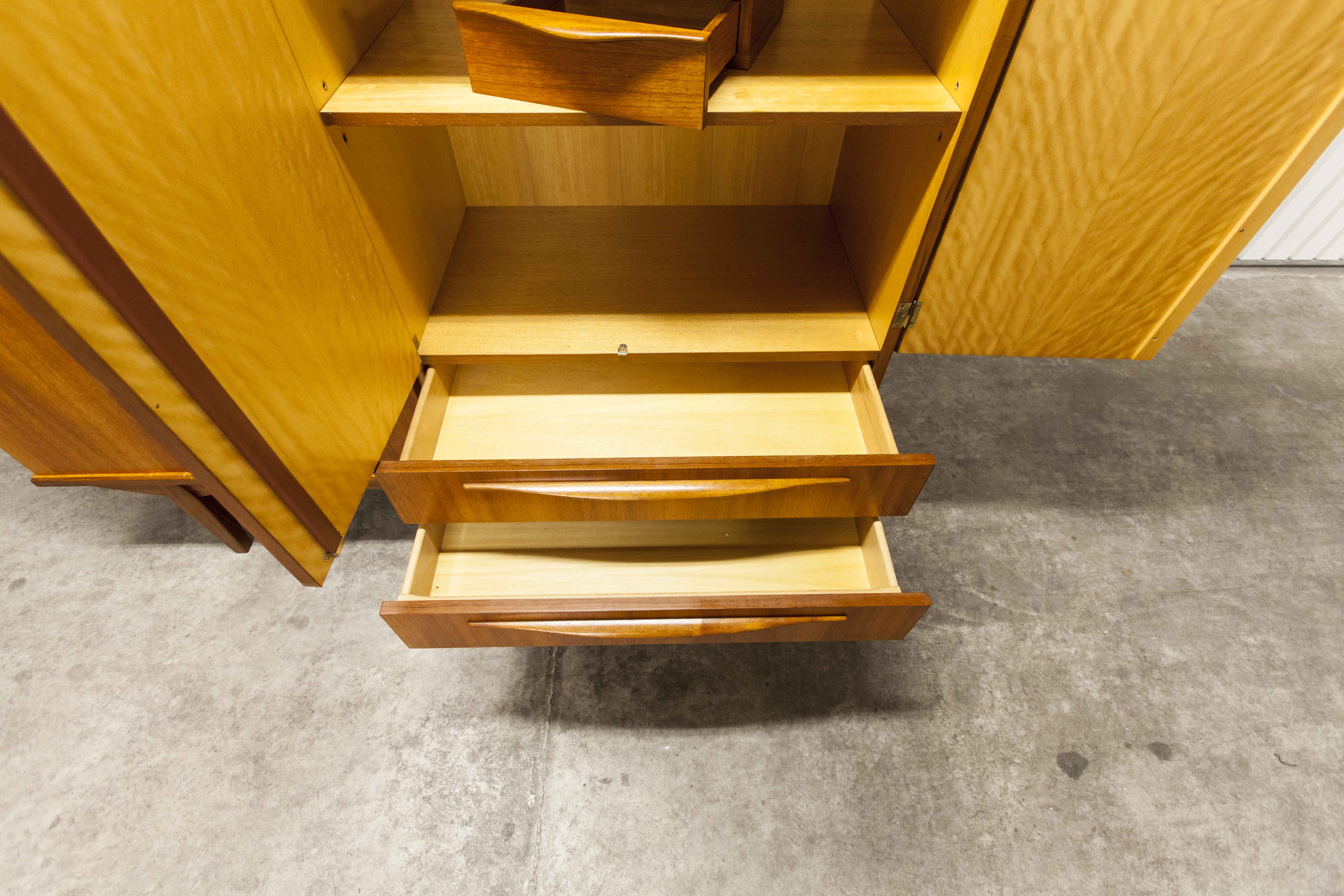 Scandinavian teak cabinet 4 doors 2+1 drawers wardrobe 1960