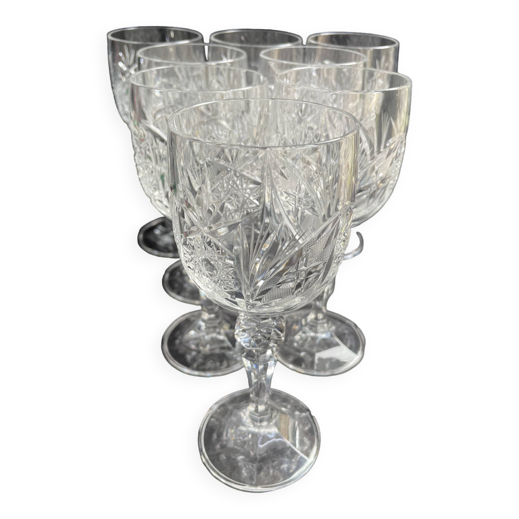 10 Bohemian cut crystal wine glasses