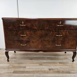 Chest of drawers with five drawers in wood and brass