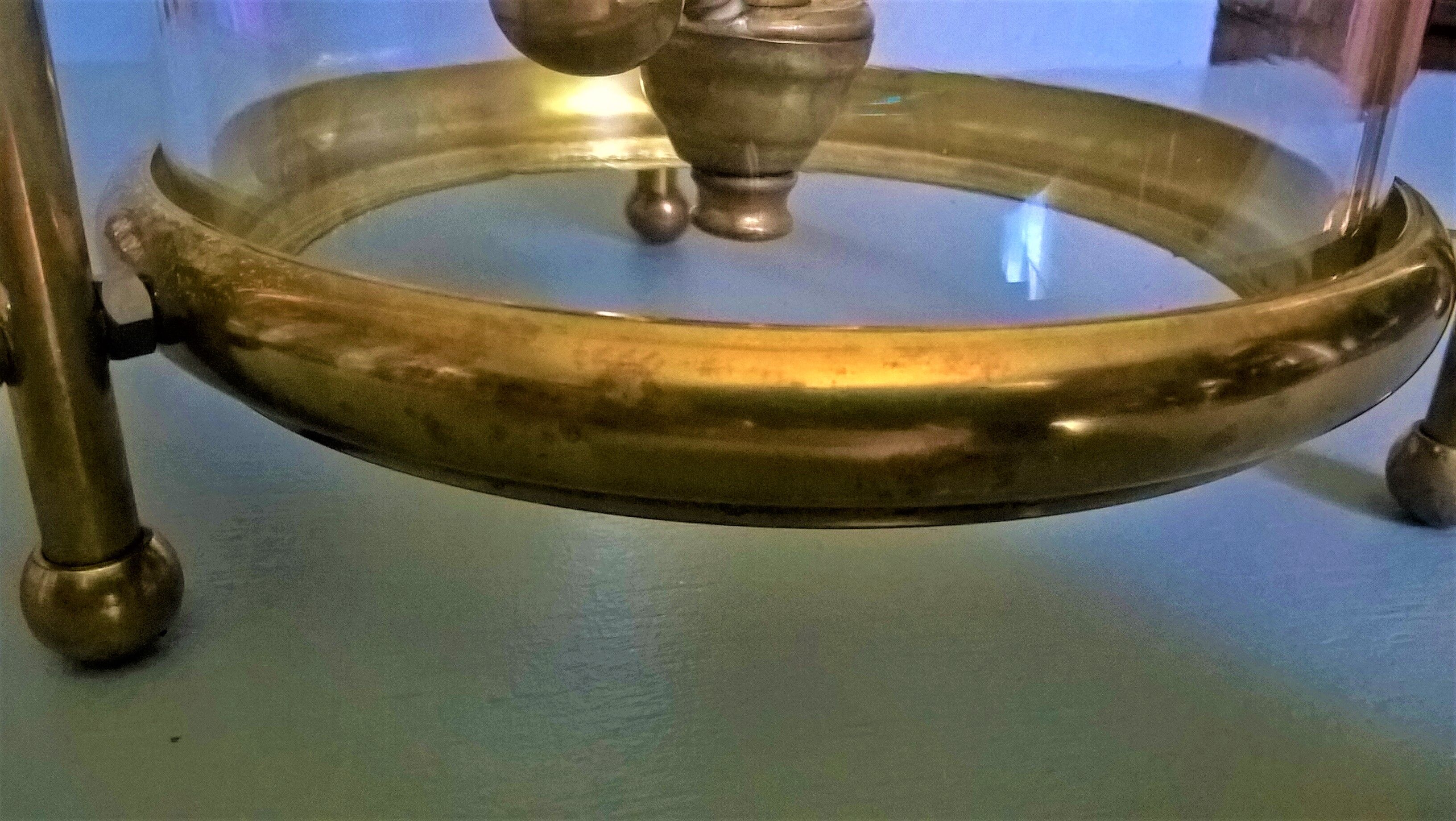 Chandelier lantern cage cylindrical two fires ~ glass and golden brass ~ 1950s/1960s