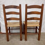 Brutalist chairs in walnut and straw