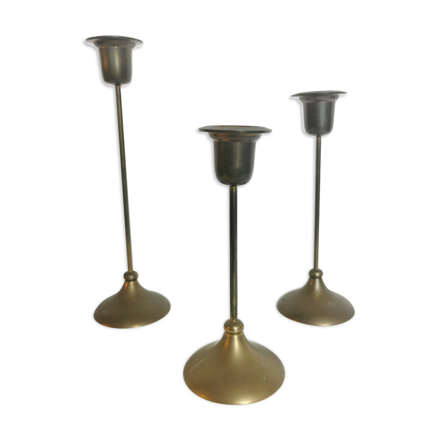 Trio of brass candlesticks