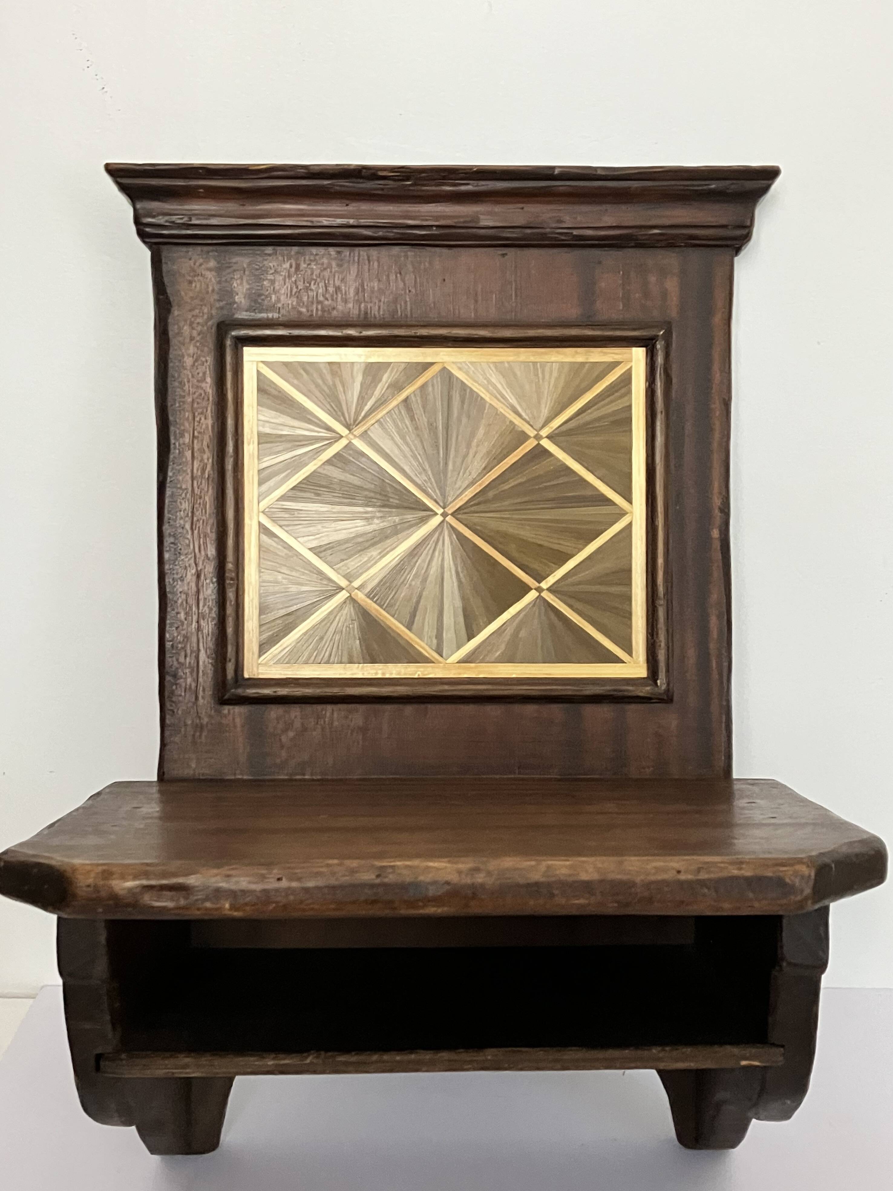 Wall shelf, straw marquetry