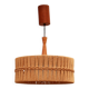 Vintage Temde Hanging Lamp with Teak and Raffia 1960s Germany.