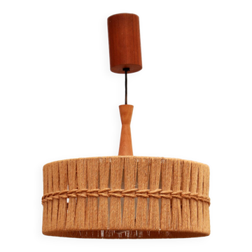 Suspension Temde vintage avec teck et raphia Allemagne des années 1960.
