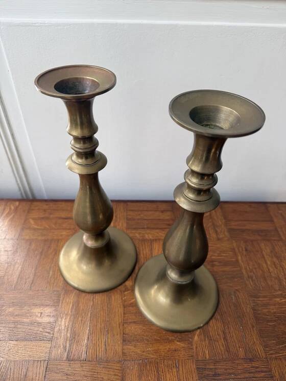 2 large brass candle holders