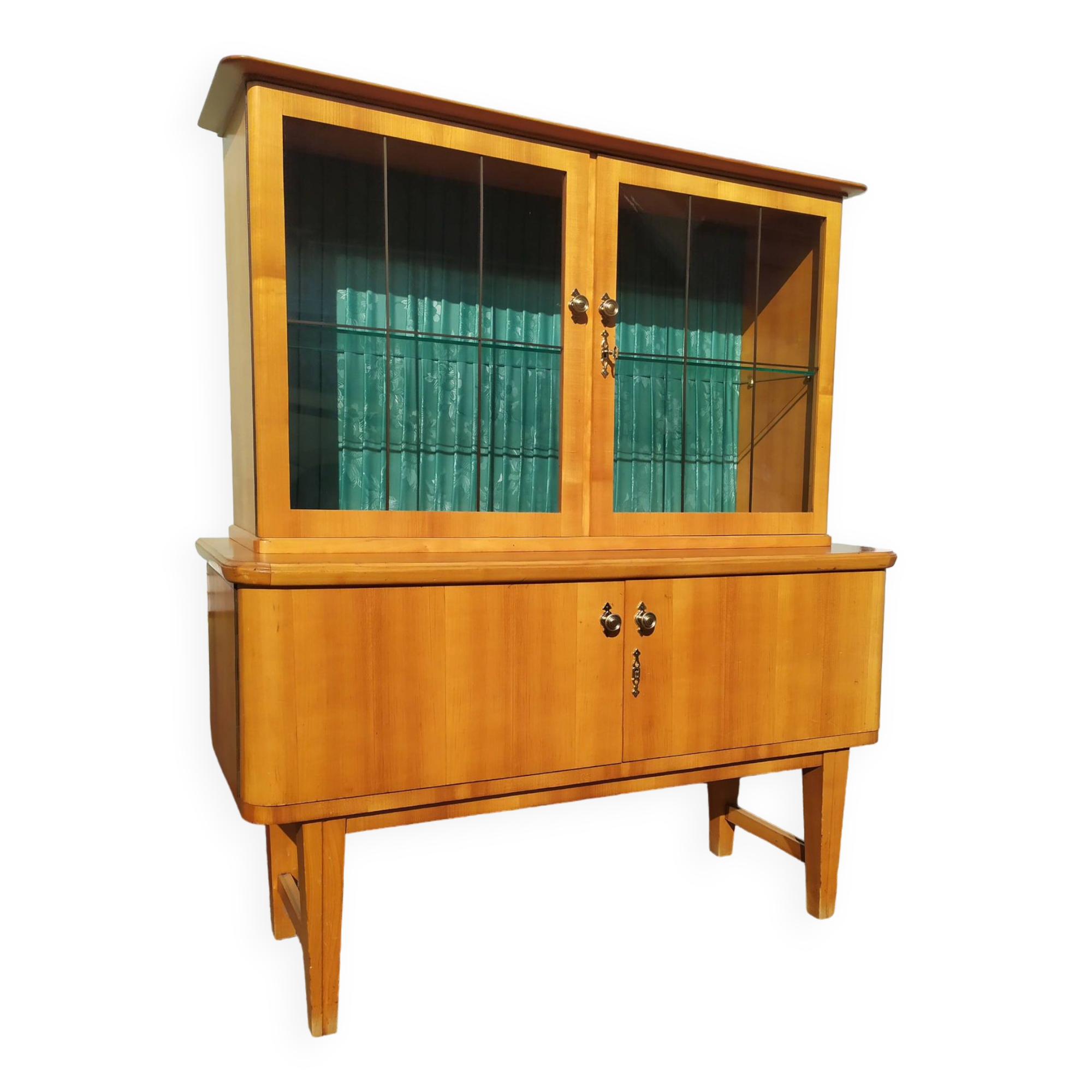 Small high sideboard - sideboard - wood - glass - vintage
